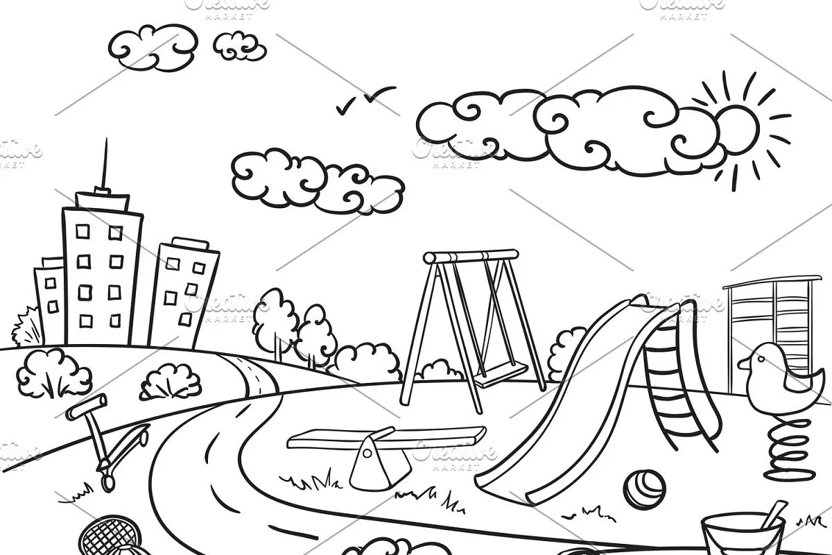 Photo Colourful and whimsical yard coloring for kids