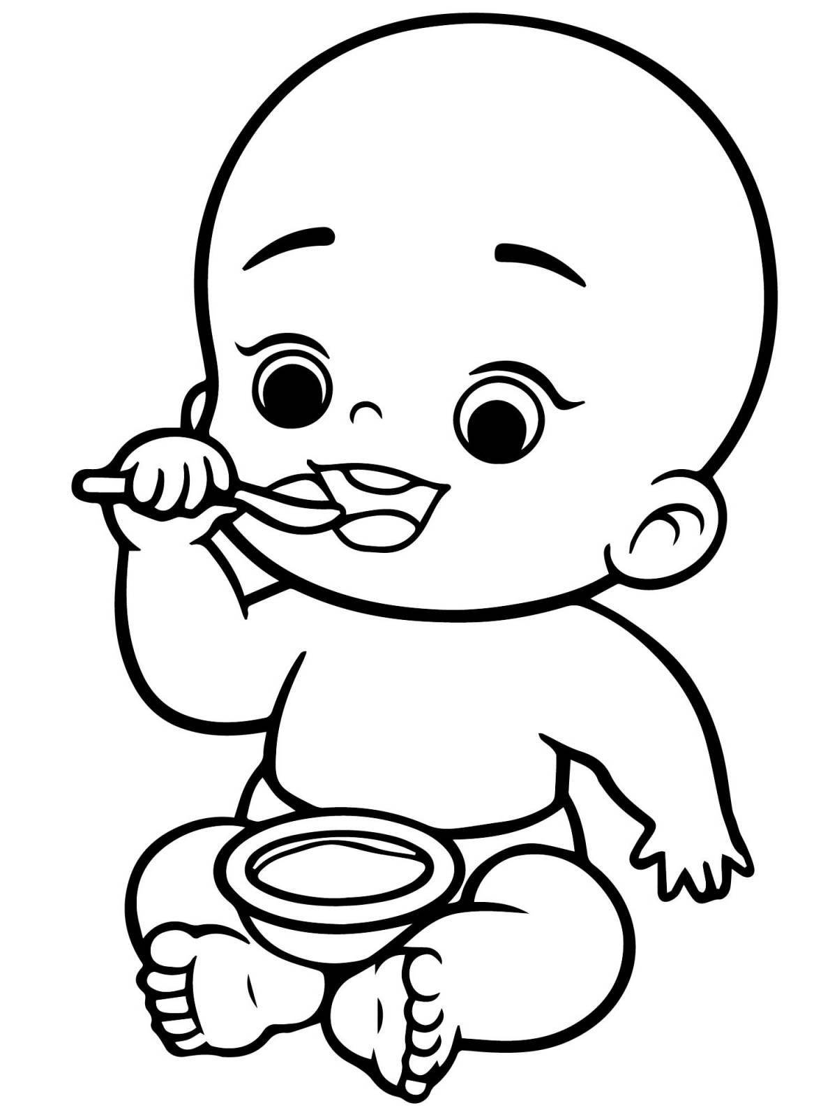 Smiling coloring book baby in yellow