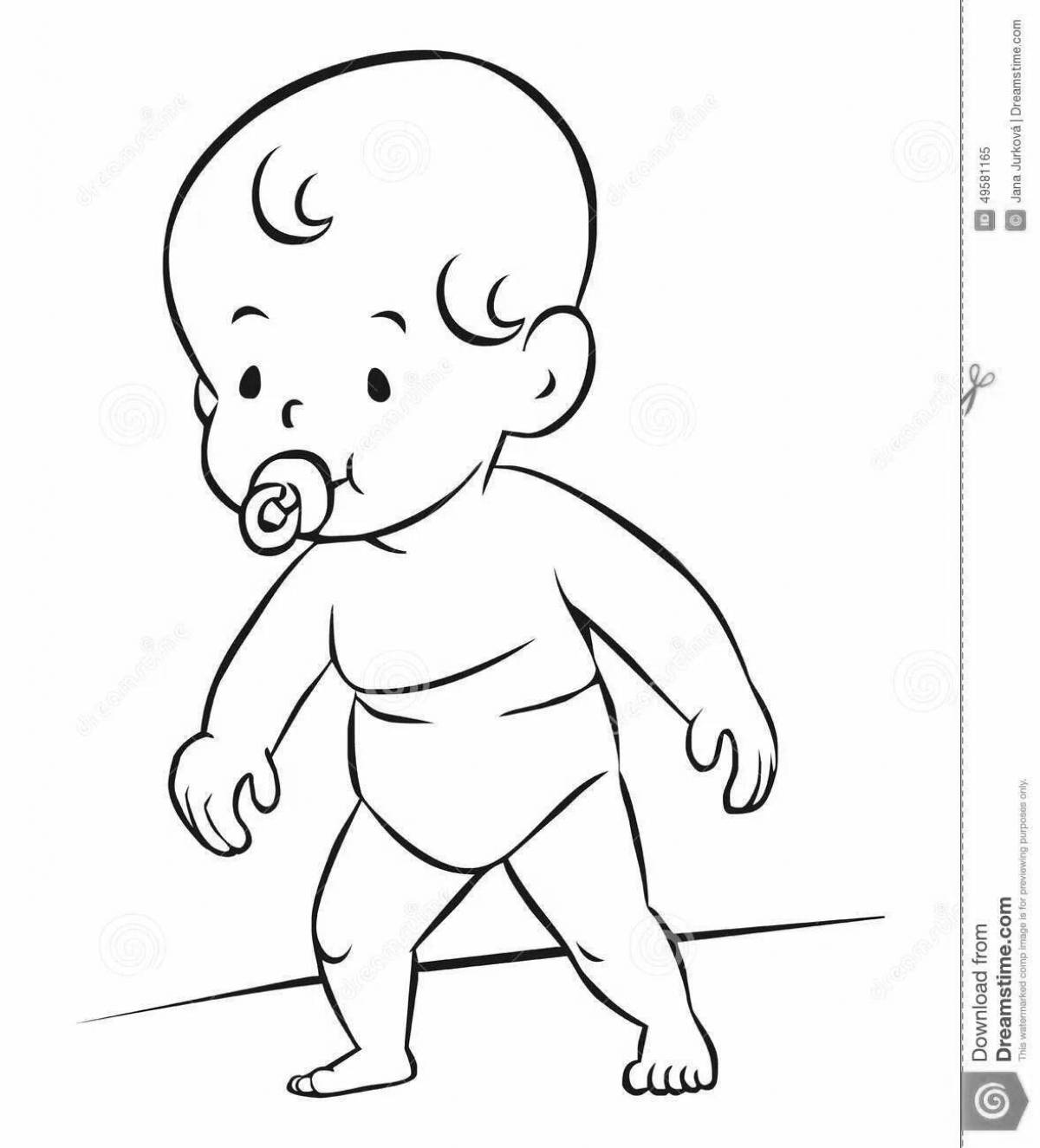 Animated baby in yellow coloring page