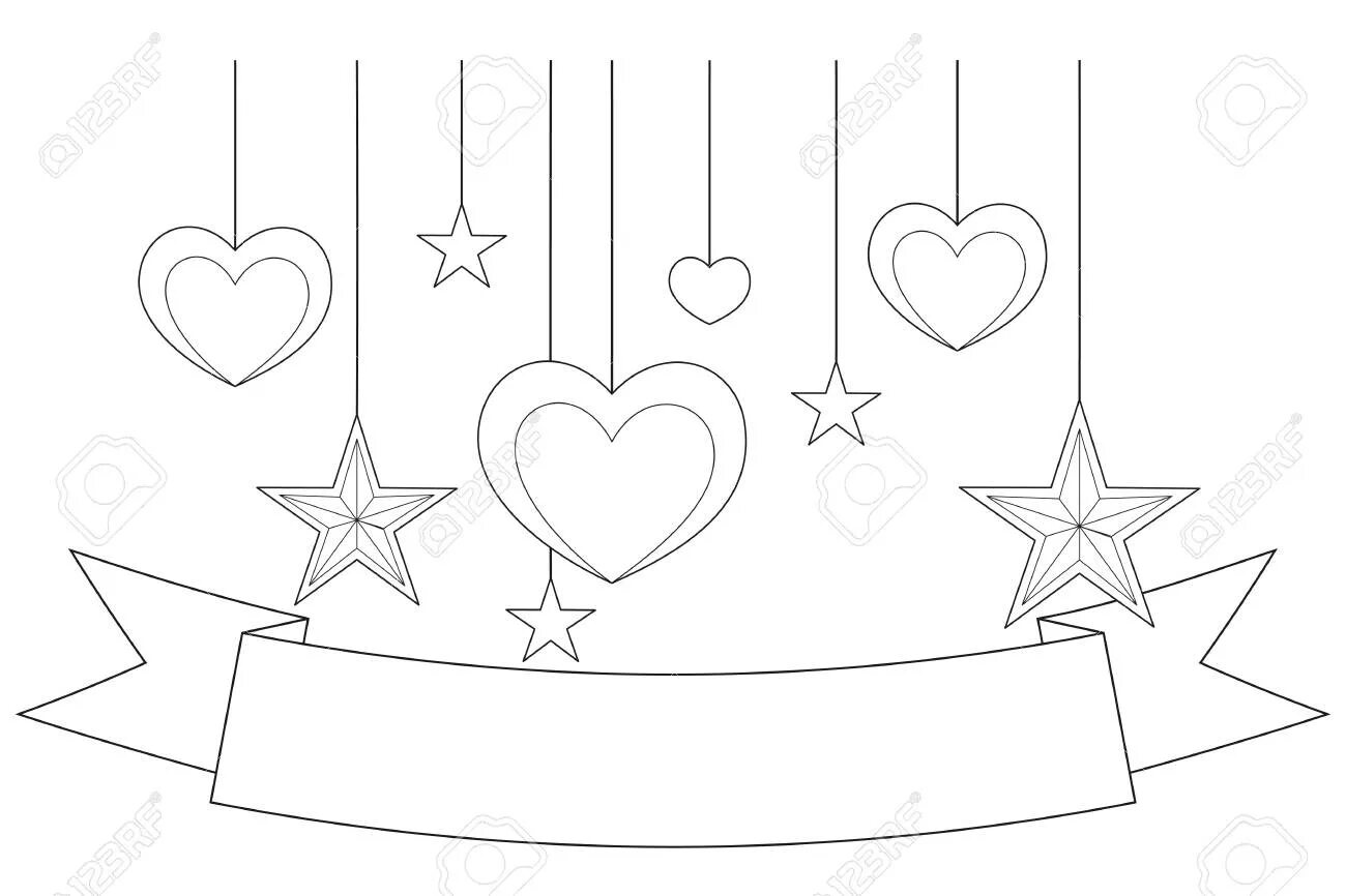 Glitter heart and star coloring page