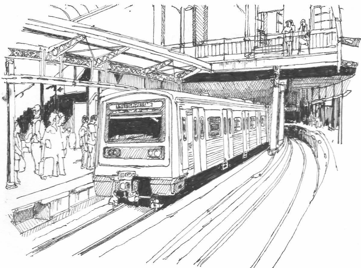 Funny train station coloring book for kids