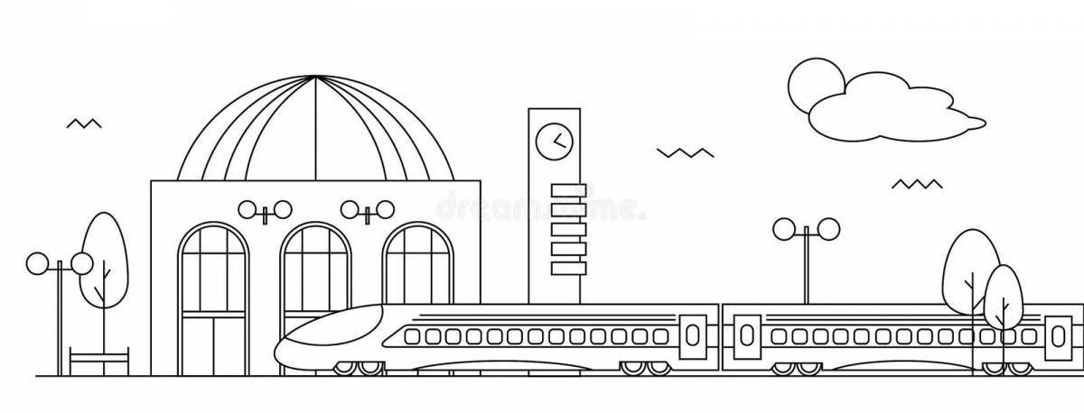 Очаровательная железнодорожная станция раскраски для детей