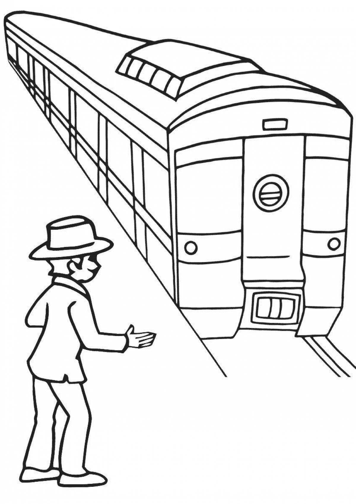Coloring book nice train station for kids