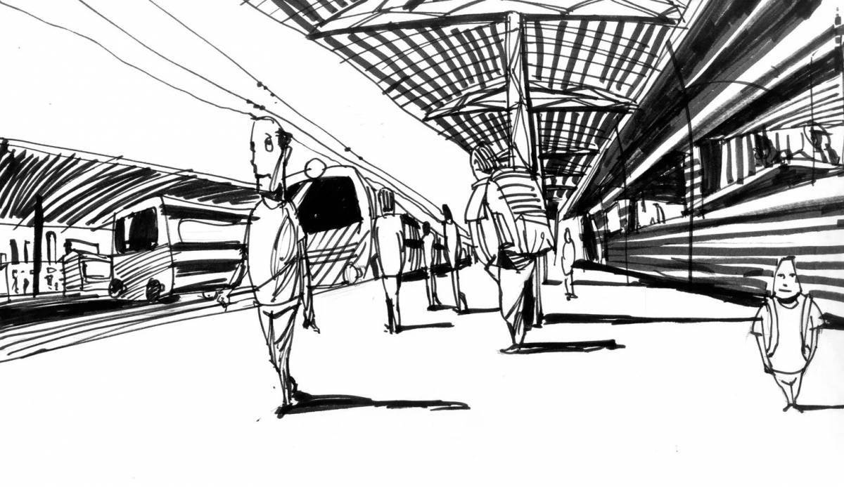 An outstanding train station coloring book for kids