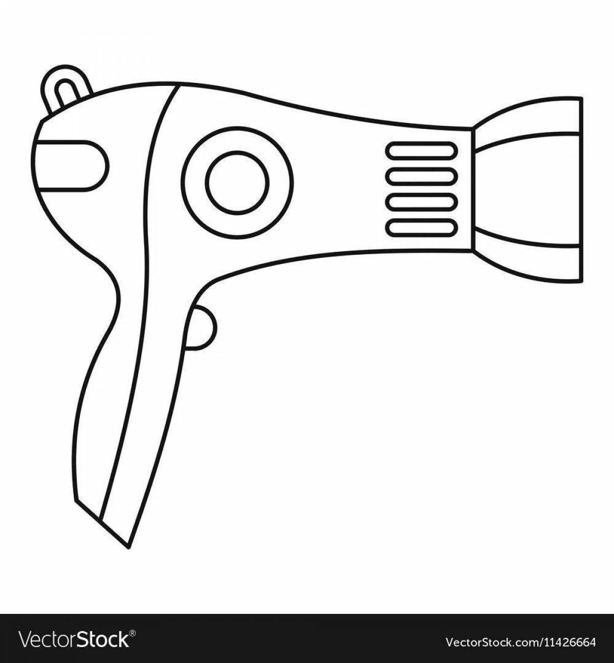 Colorful coloring page with hair dryer for kids