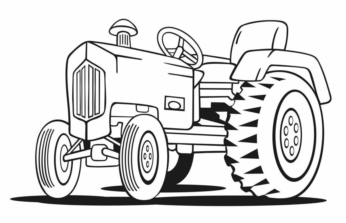 Colorful tractor with cart coloring book