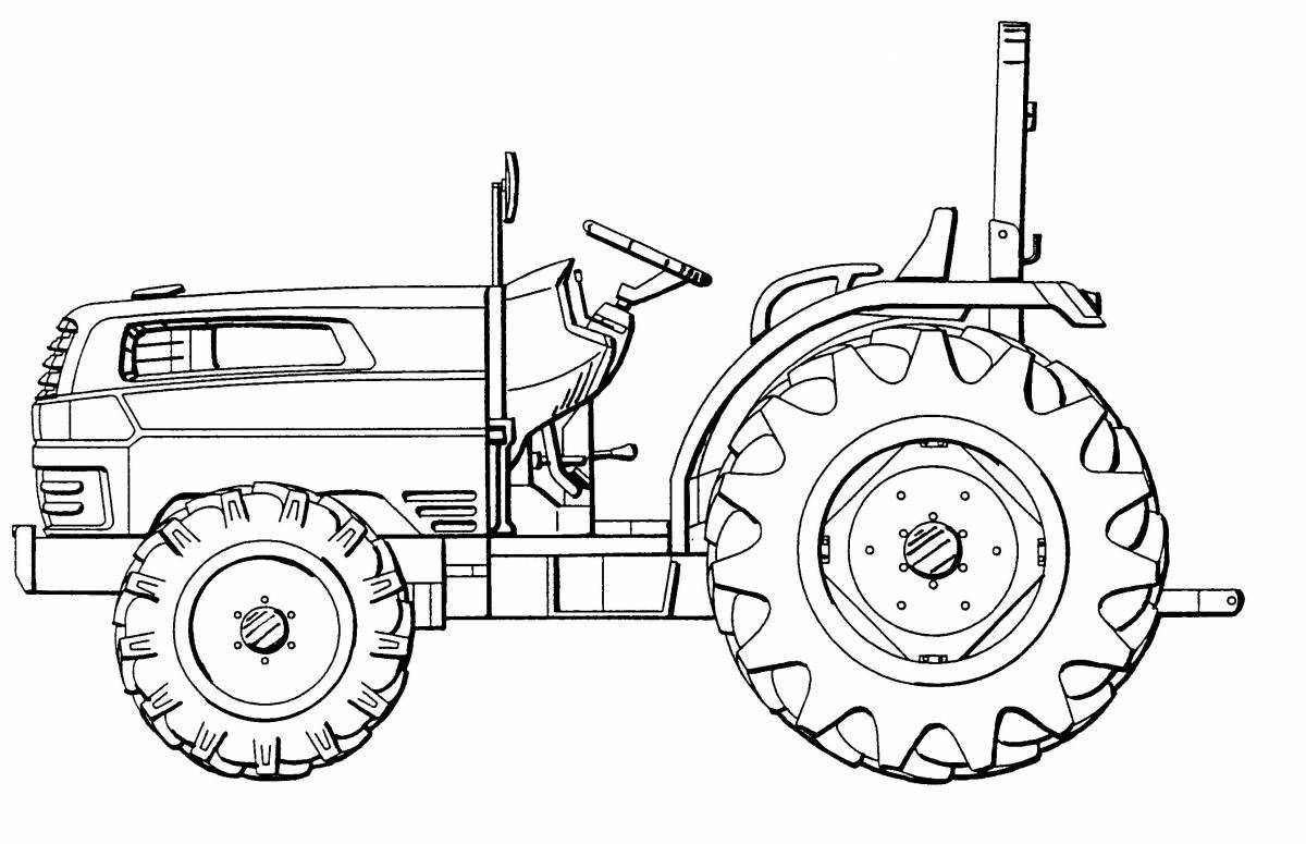 Coloring page funny tractor with cart