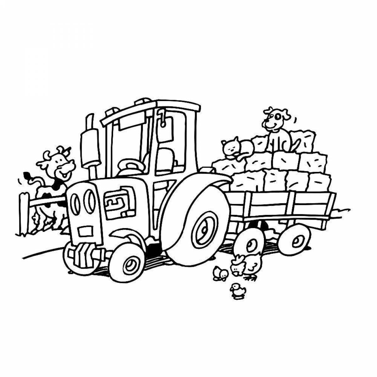 Coloring page playful tractor with cart