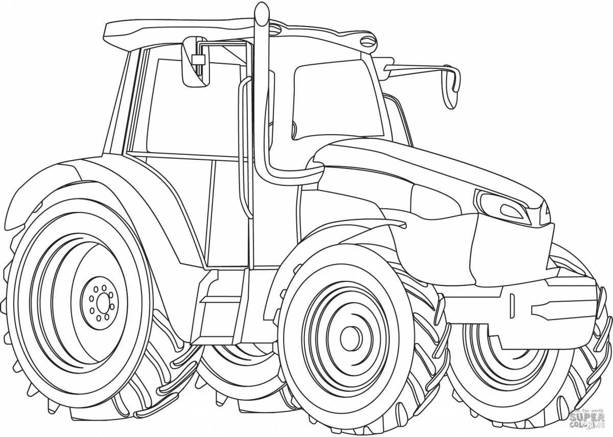 Раскраска живой трактор с тележкой