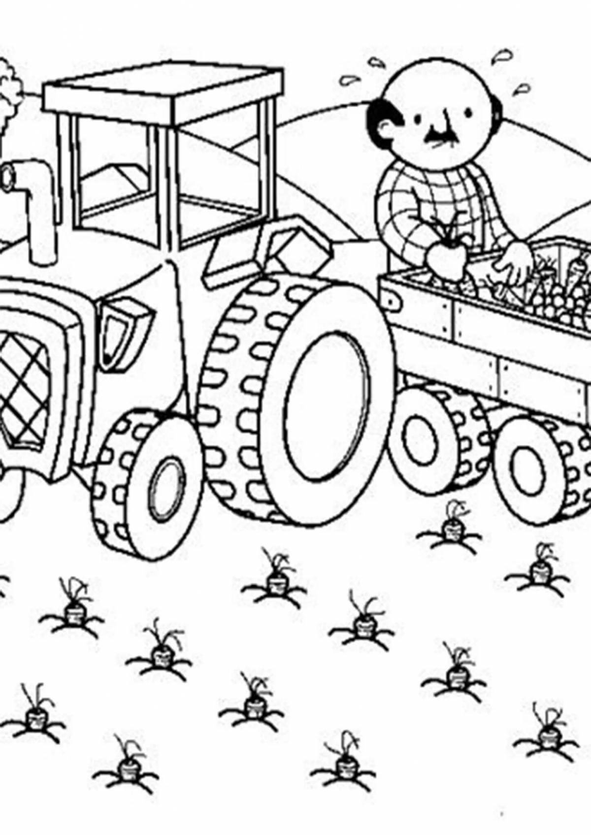 Coloring page holiday tractor with cart