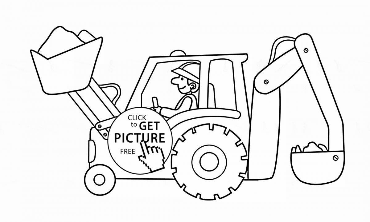 Colored exploding tractor with cart coloring book