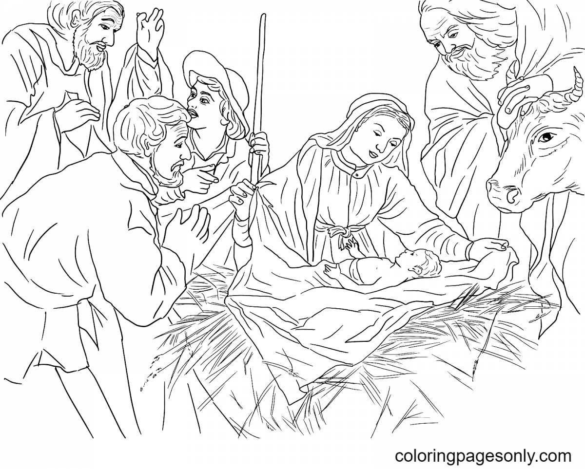 Joyful jesus in the manger coloring book