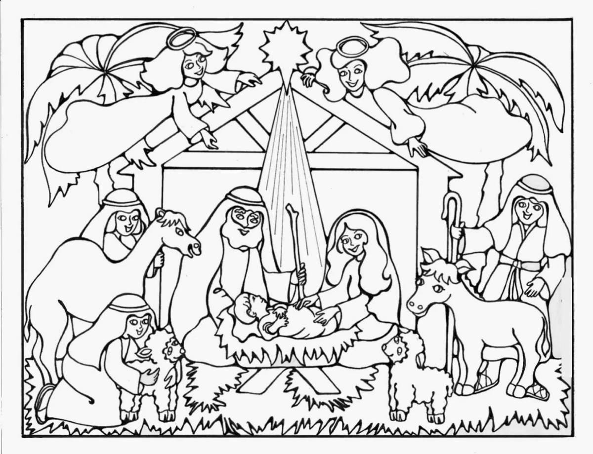 Coloring book royal jesus in the manger