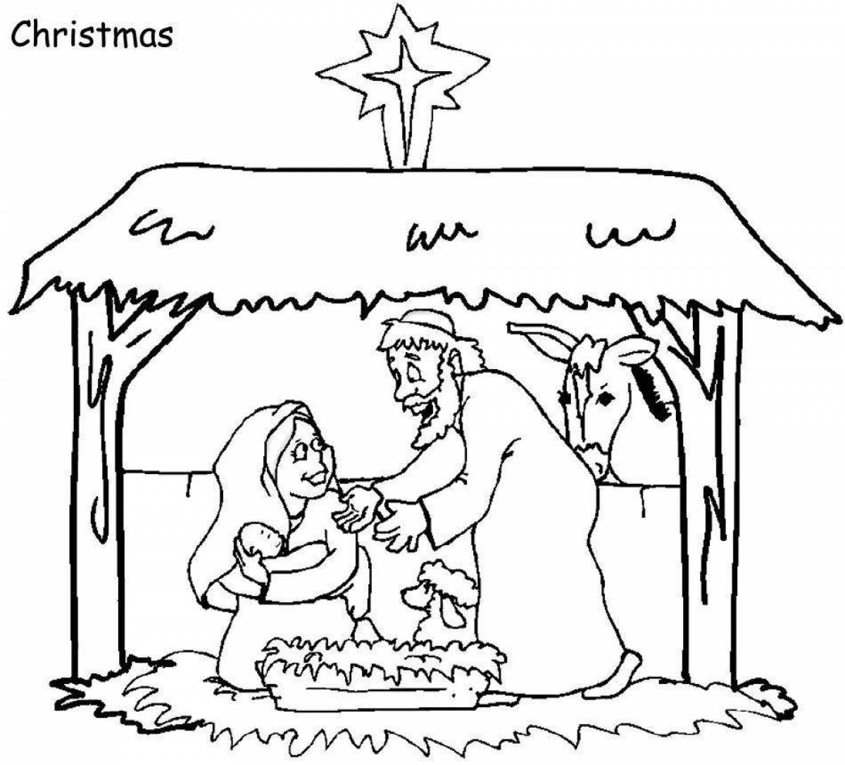 Coloring page the majesty of jesus in the manger