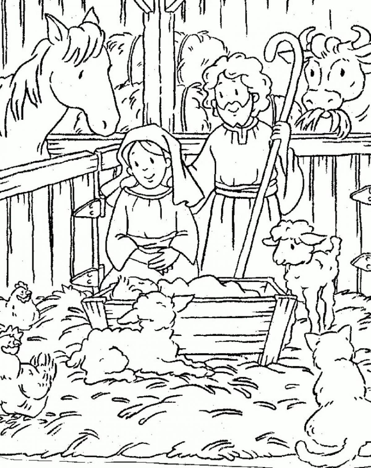 Gorgeous jesus in the manger coloring book