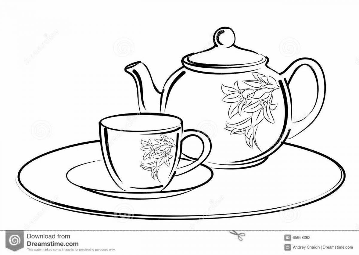 Coloring page funny teapot and mug