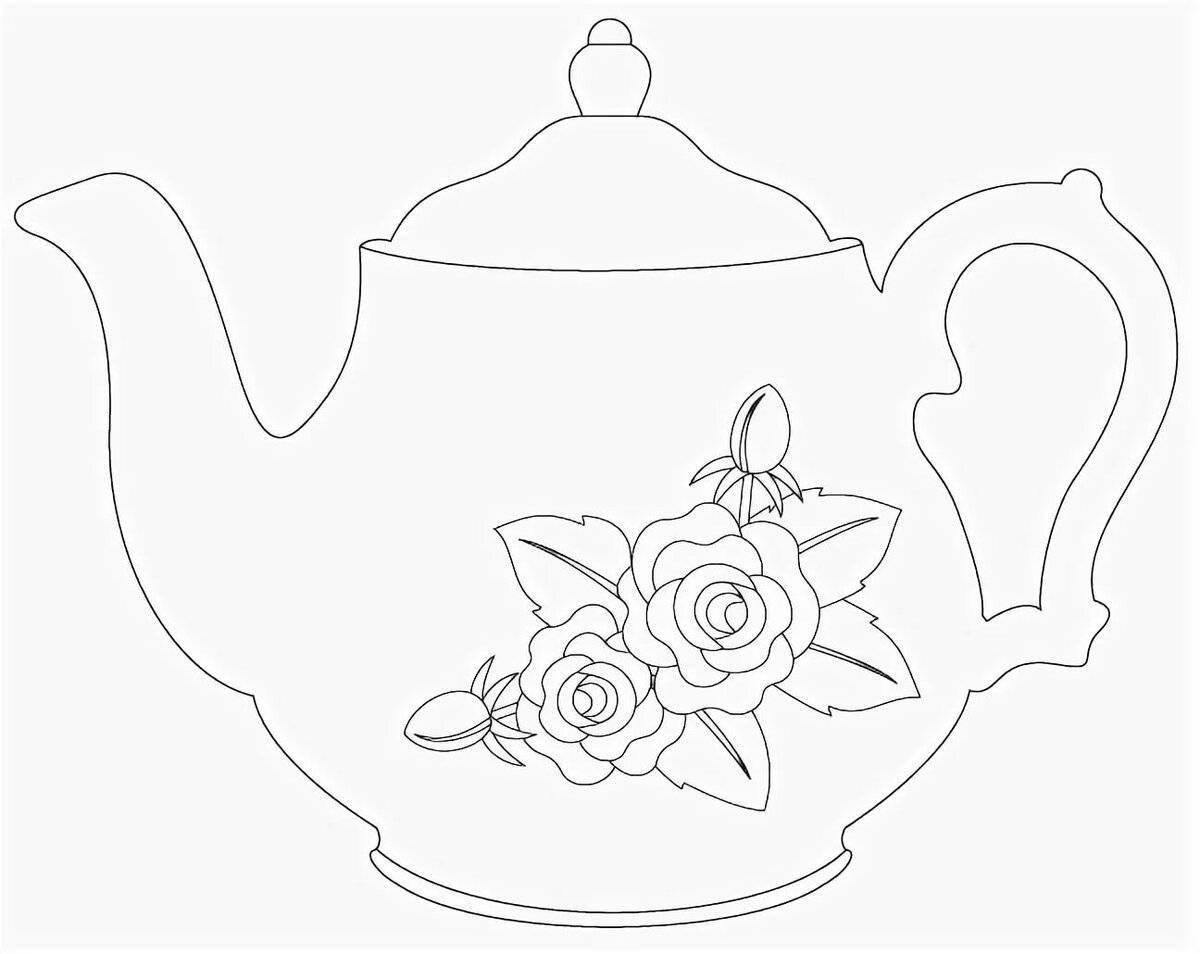 Colored teapot and mug coloring book