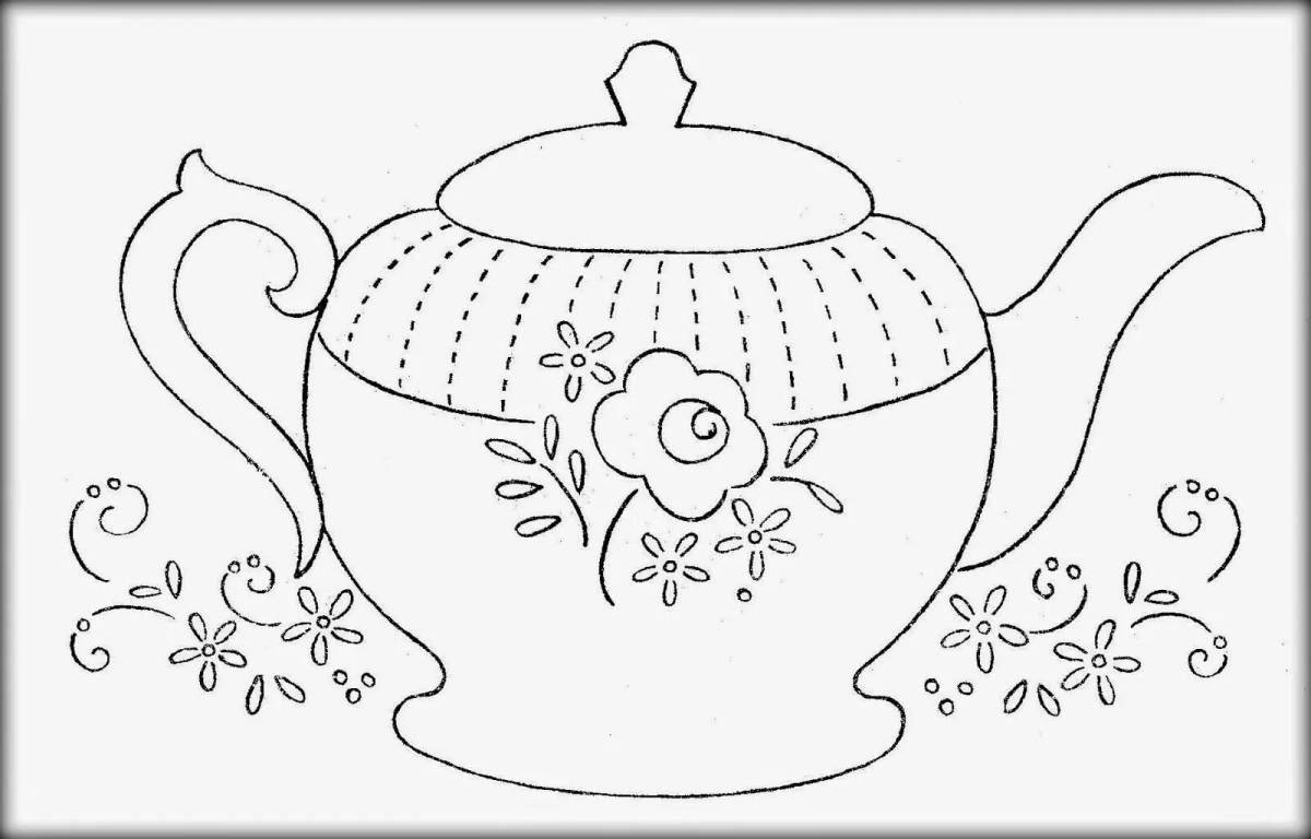 Чайник и кружка с цветными брызгами страница раскраски