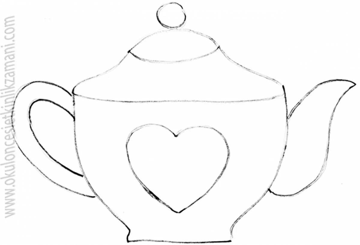 Teapot and mug in color package coloring book