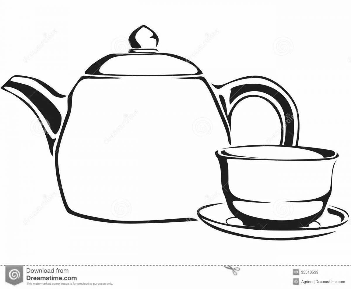 Раскраска чайник и кружка с бешеным цветом