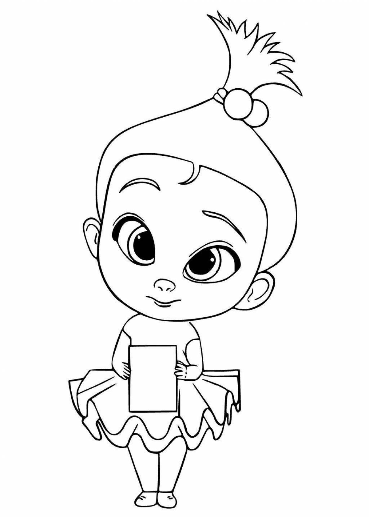 Cartoon girl coloring with bubbles