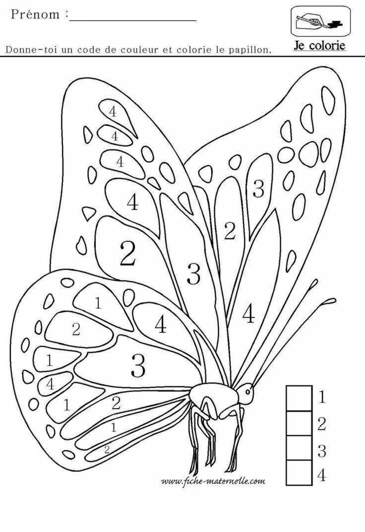 Coloring funny butterfly by numbers