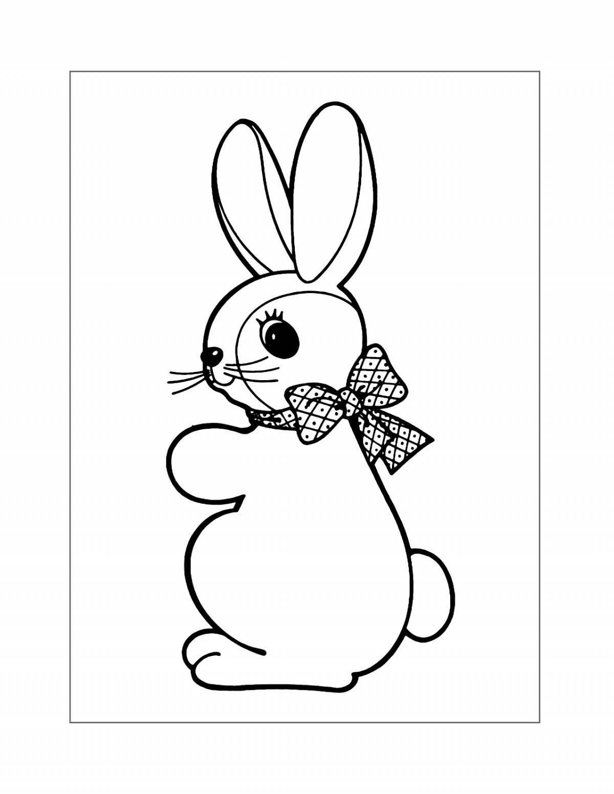 Веселая раскраска кролик с бантиком