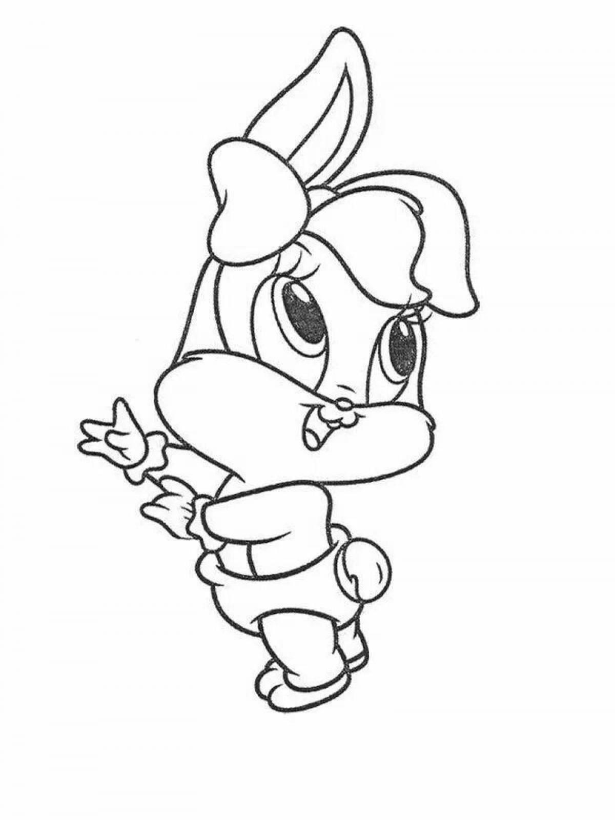 Fluffy bunny coloring book with a bow