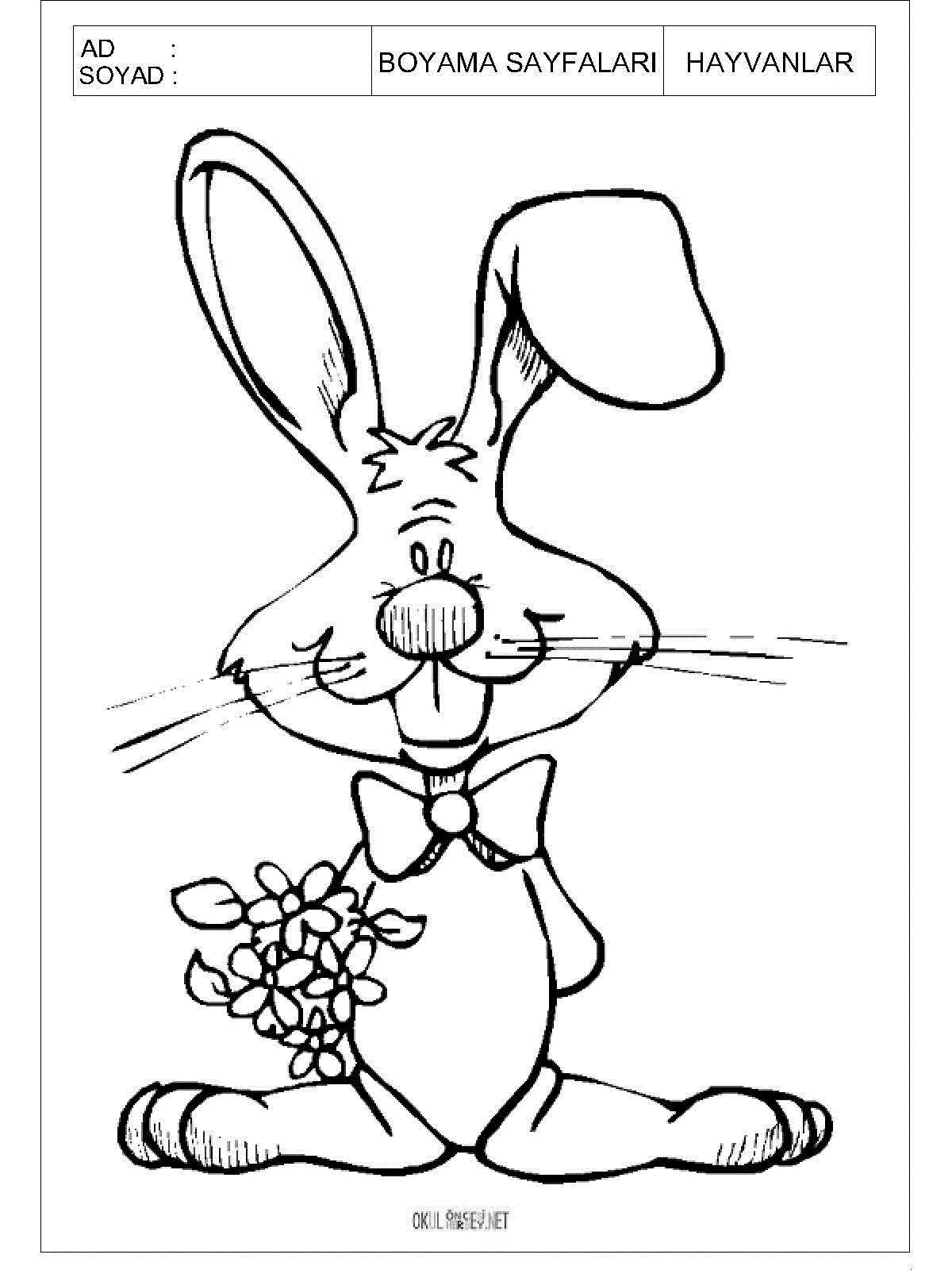 Wobbly bunny coloring book with a bow