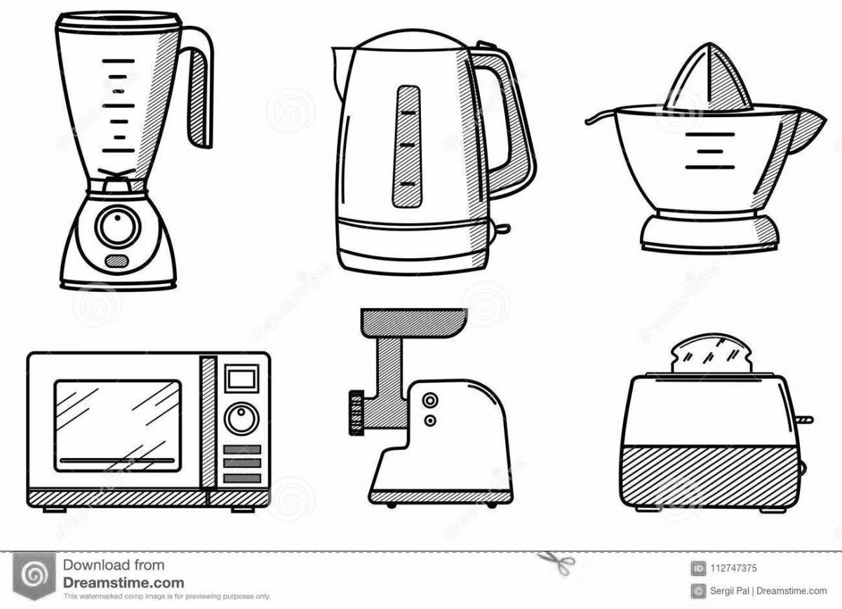 Attractive furniture, household appliances, coloring