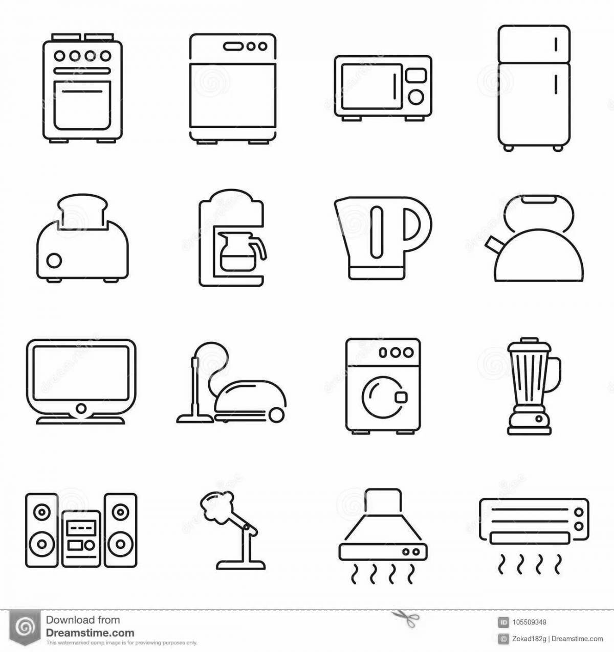 Photo Coloring book fashionable furniture, household appliances