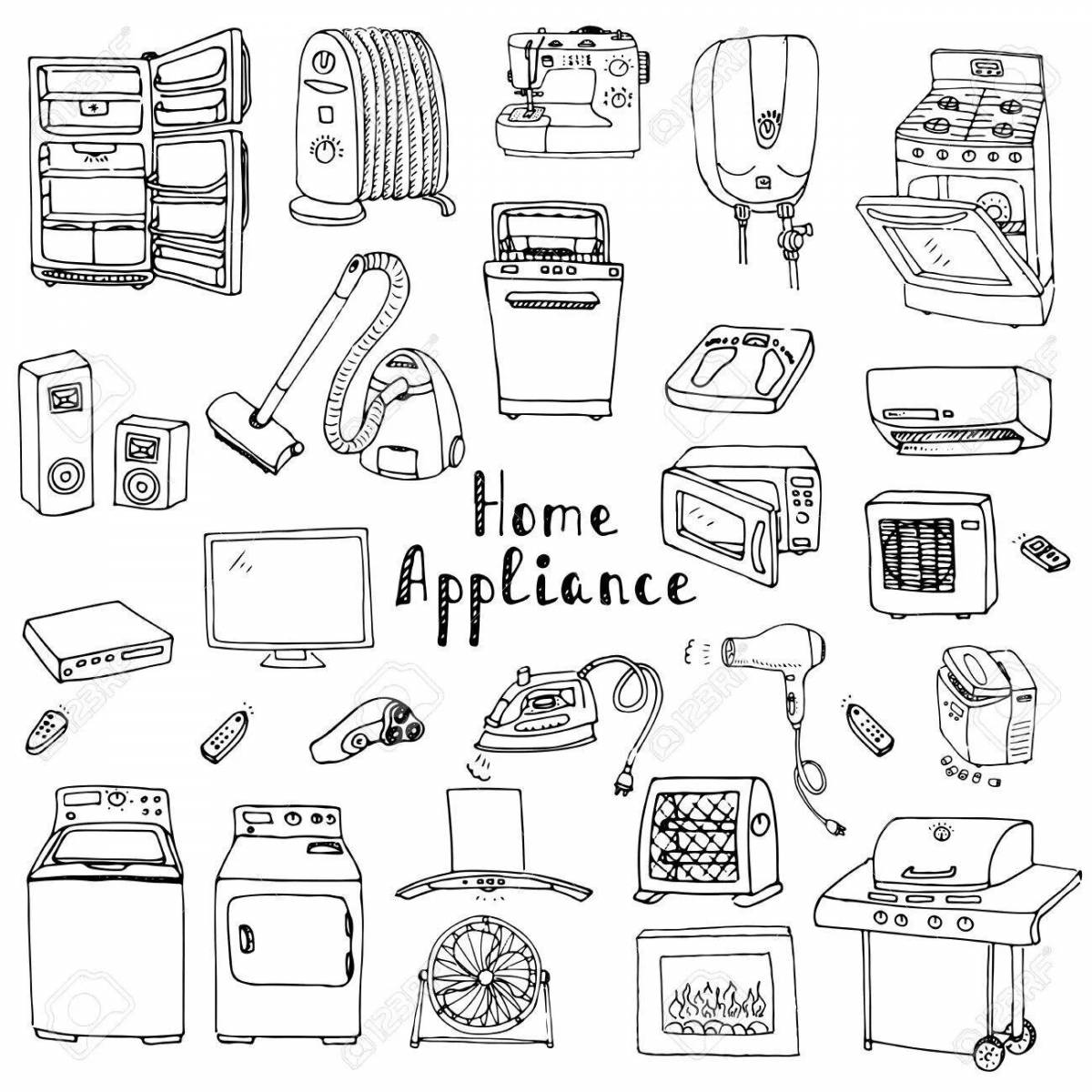 Intricate furniture, appliances, coloring