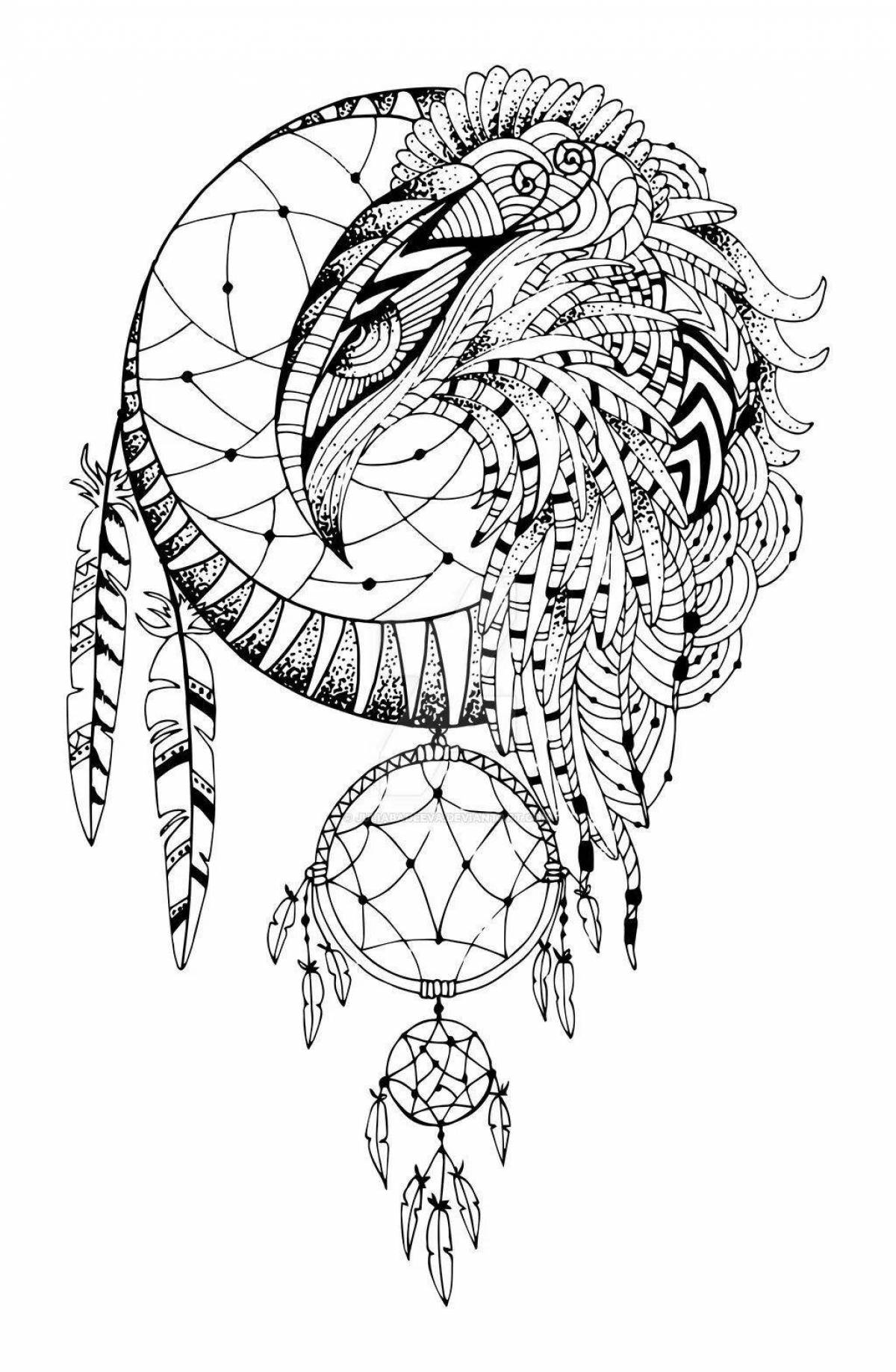 Photo Inspiring anti-stress dream catcher coloring book