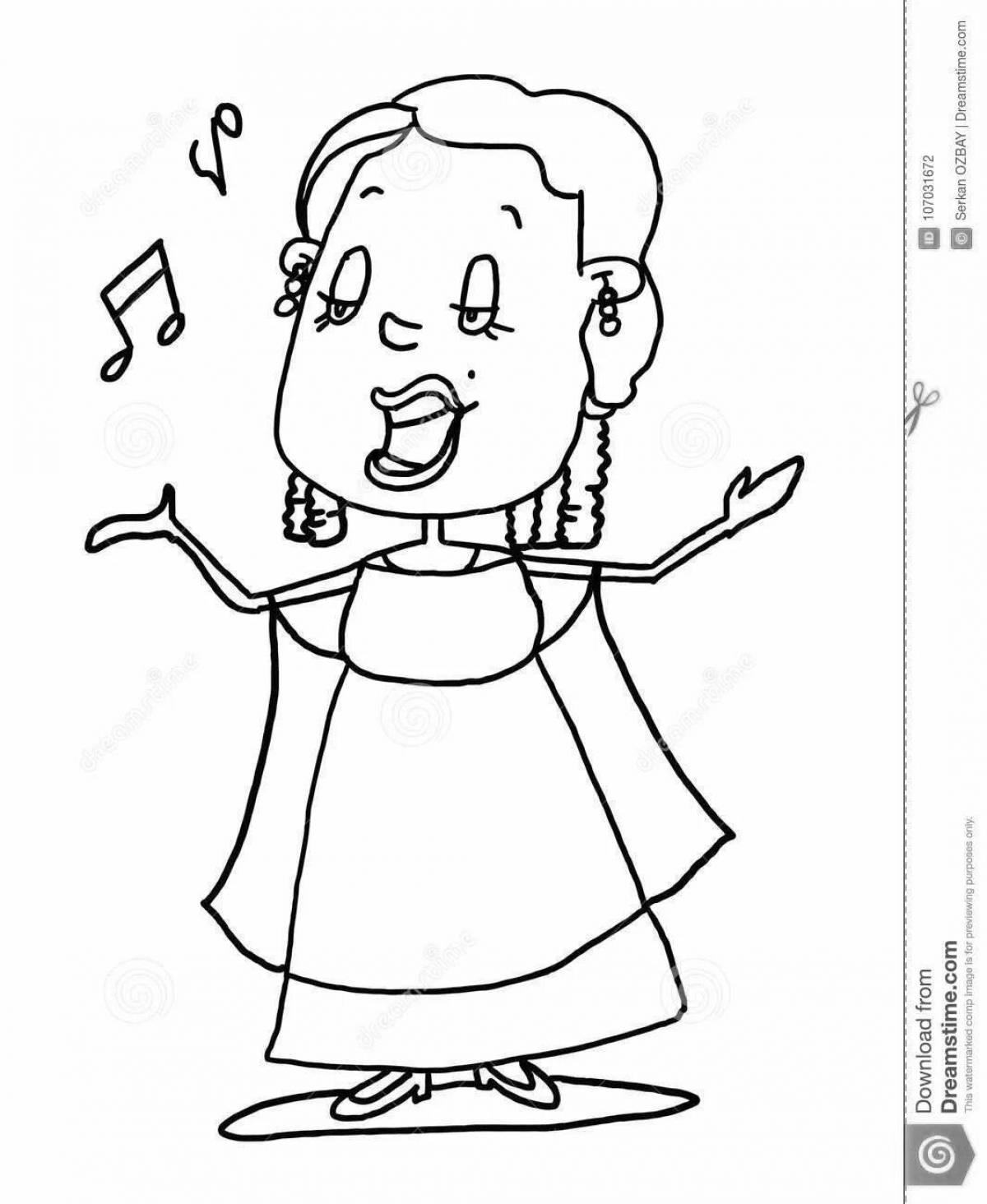Glowing singer coloring page for kids
