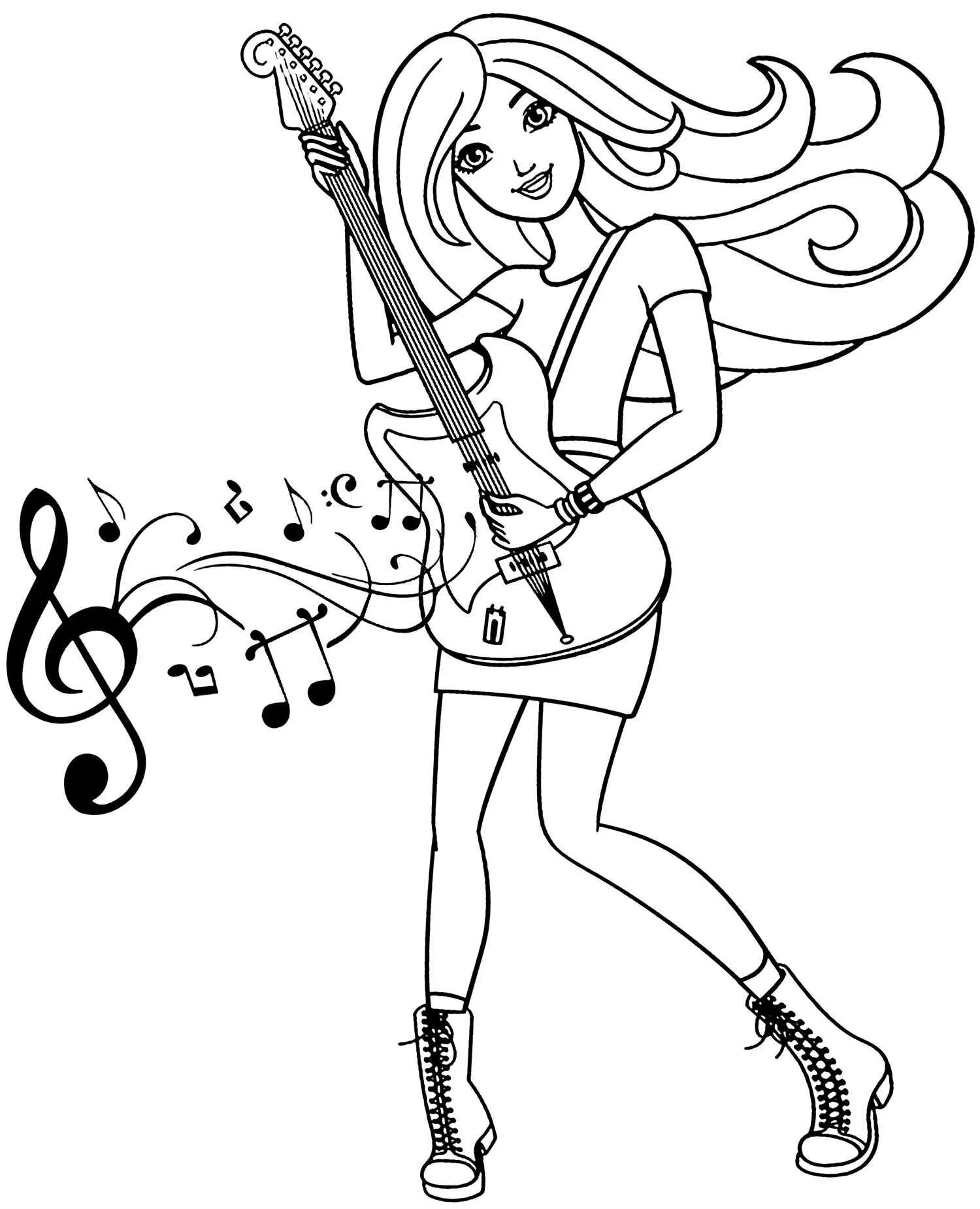 Раскраска Барби с гитарой