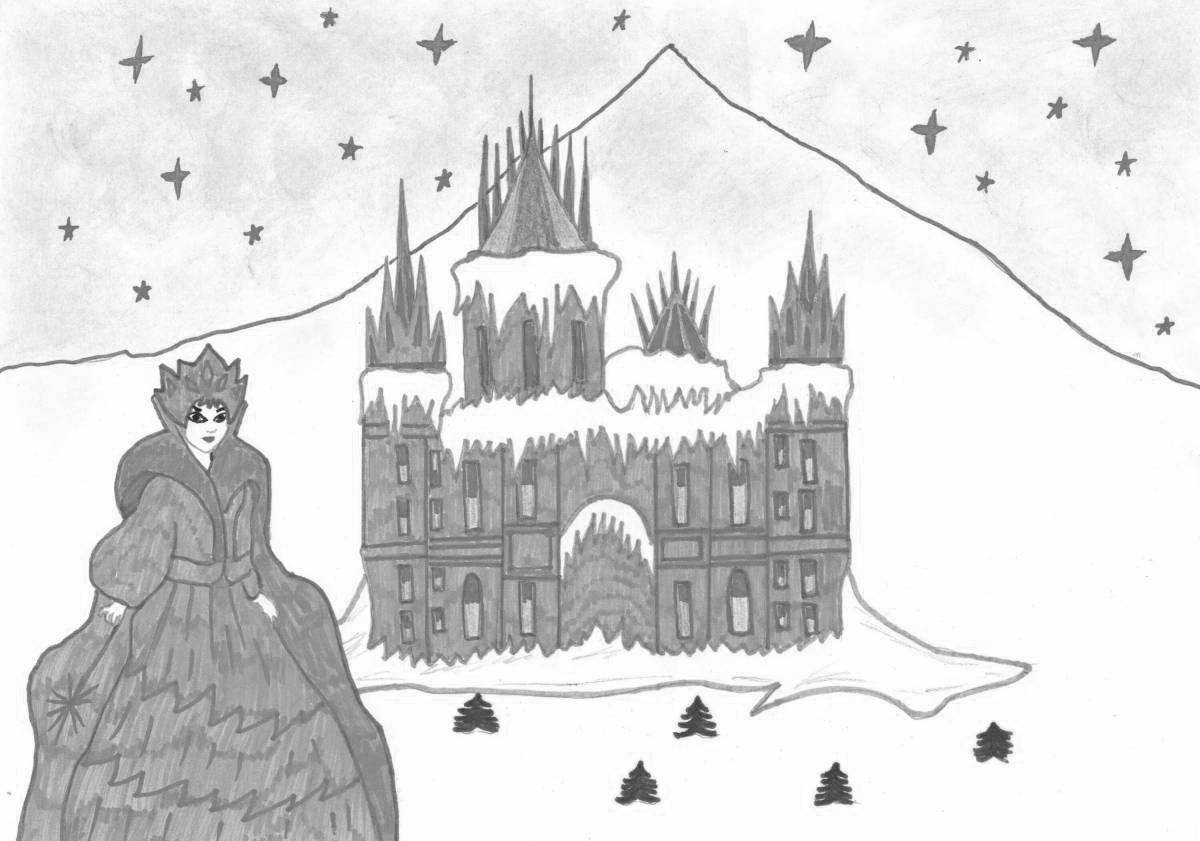 Coloring page of the magnificent palace of the snow queen