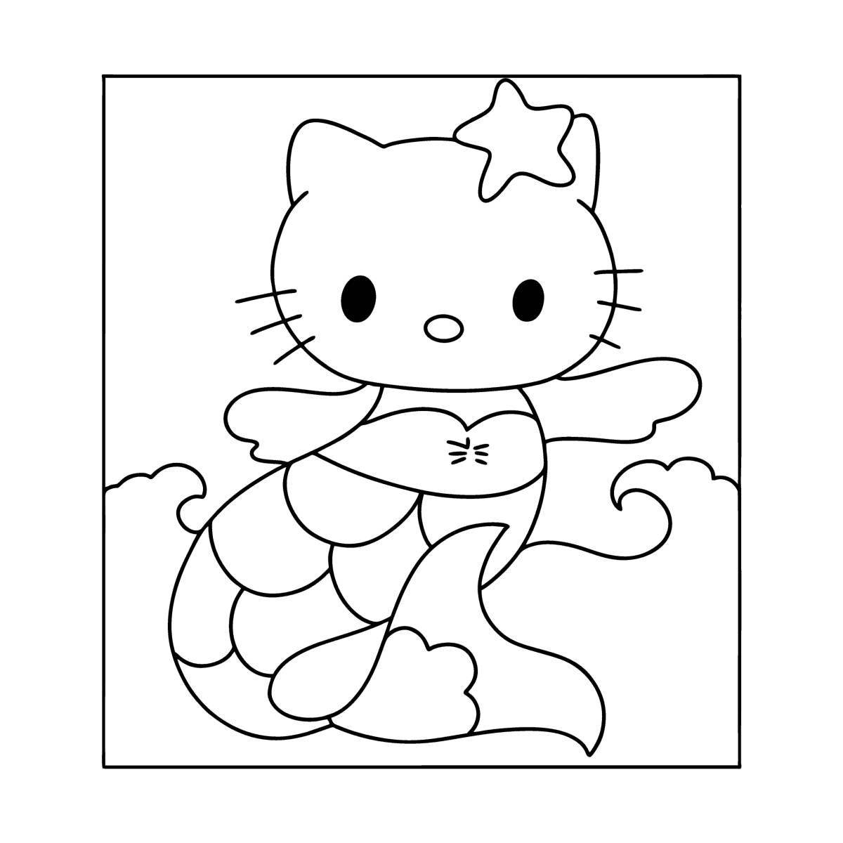 Яркая страница раскраски русалки hello kitty