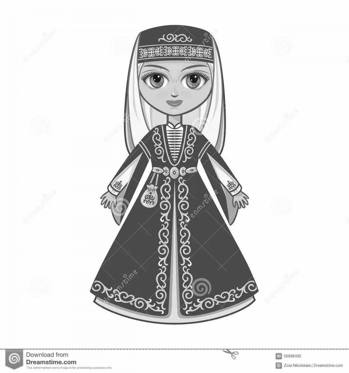 Coloring page luxurious Armenian folk costume