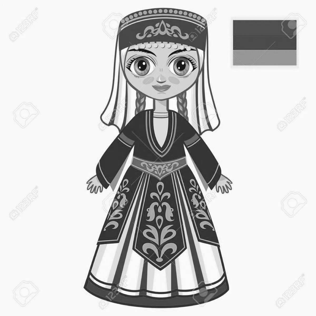 Coloring page majestic Armenian folk costume