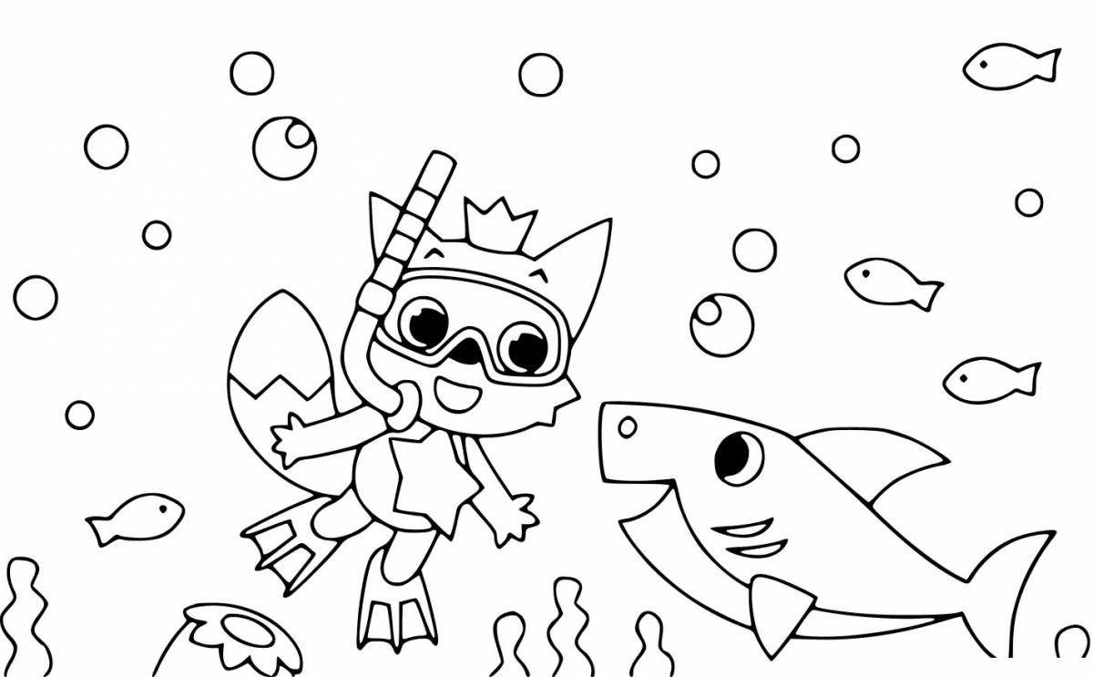 Яркая акула-раскраска для детей