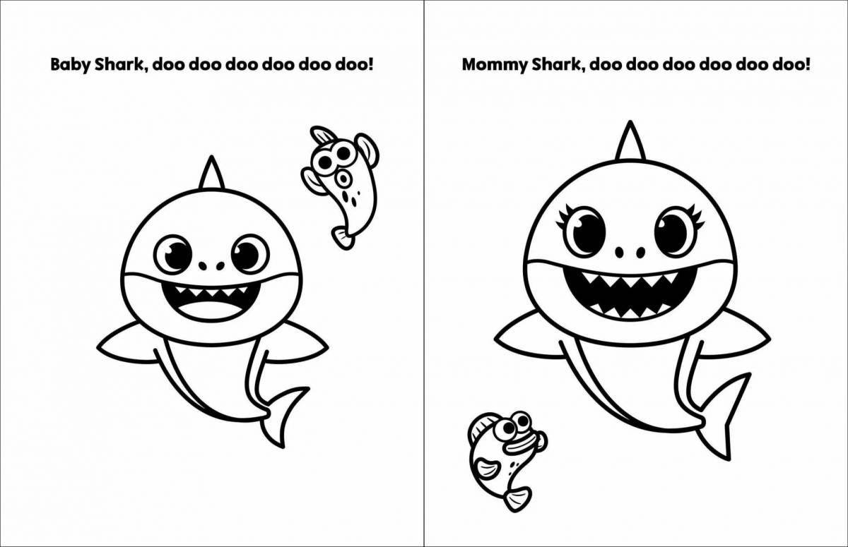 Радостная акула-раскраска для детей