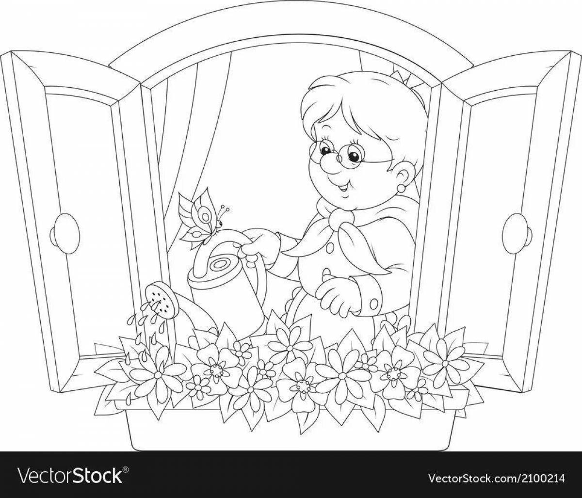 Delight window coloring page for children