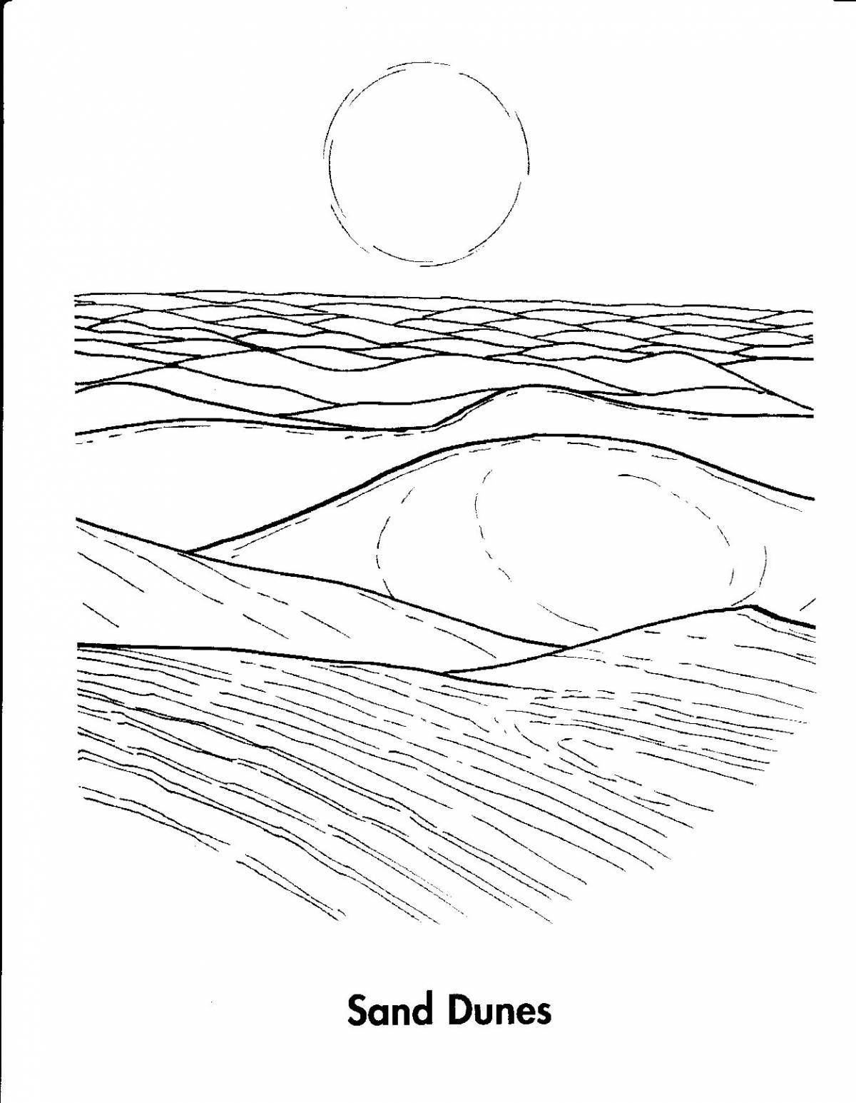 Photo Colourful desert coloring page for kids