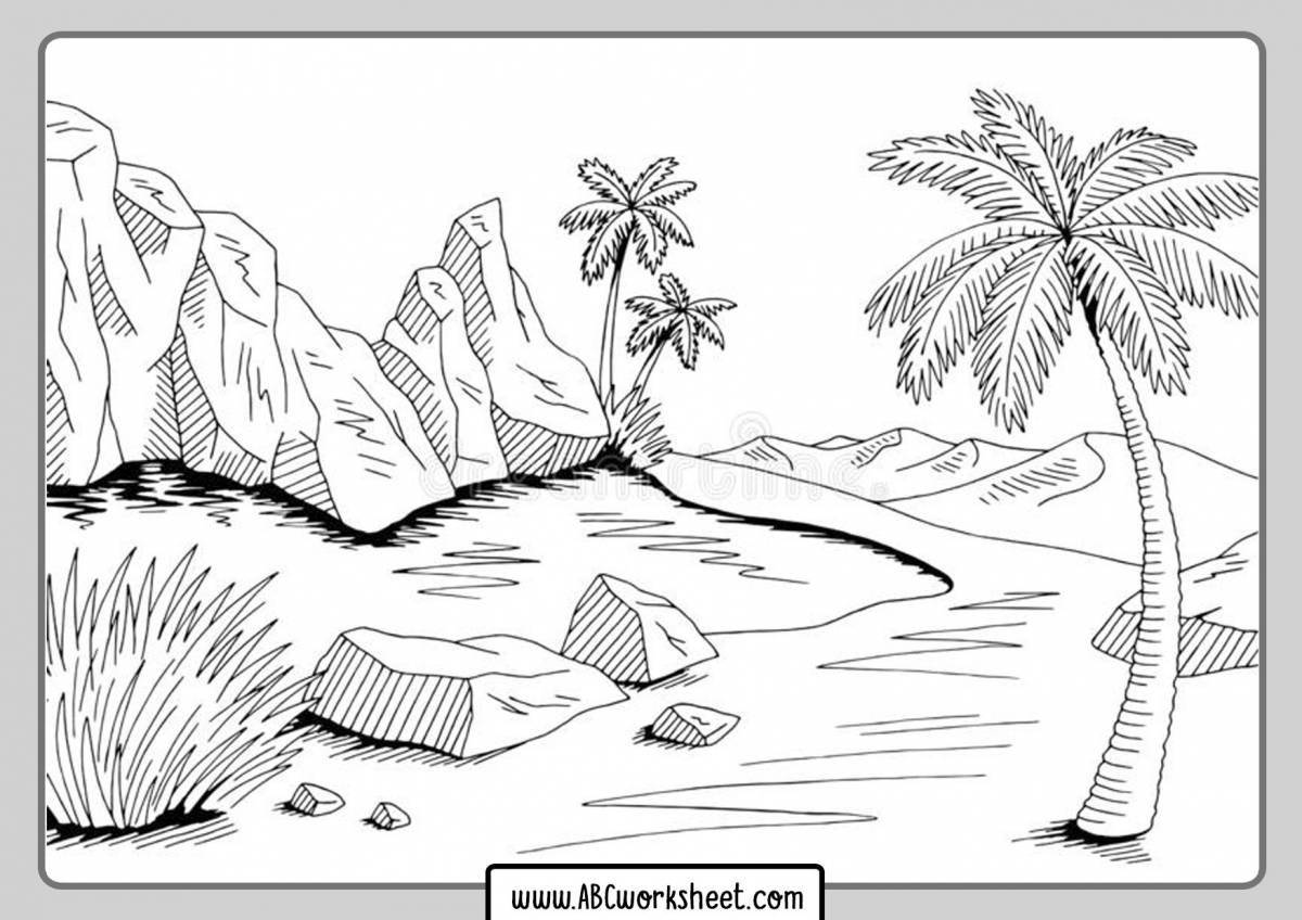 Vibrant desert coloring page for kids