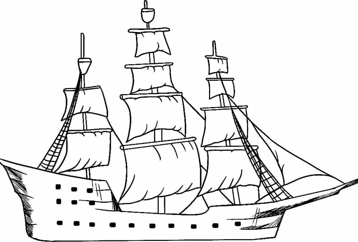 Coloring page majestic ship with sails