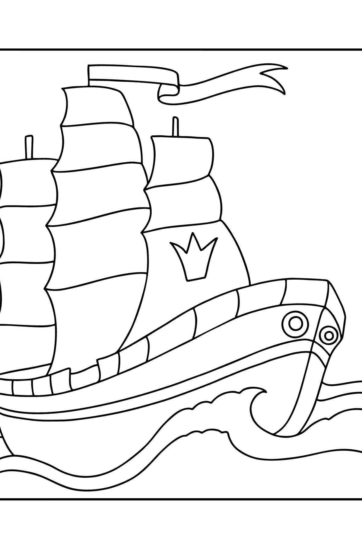 Яркая раскраска корабль с парусами