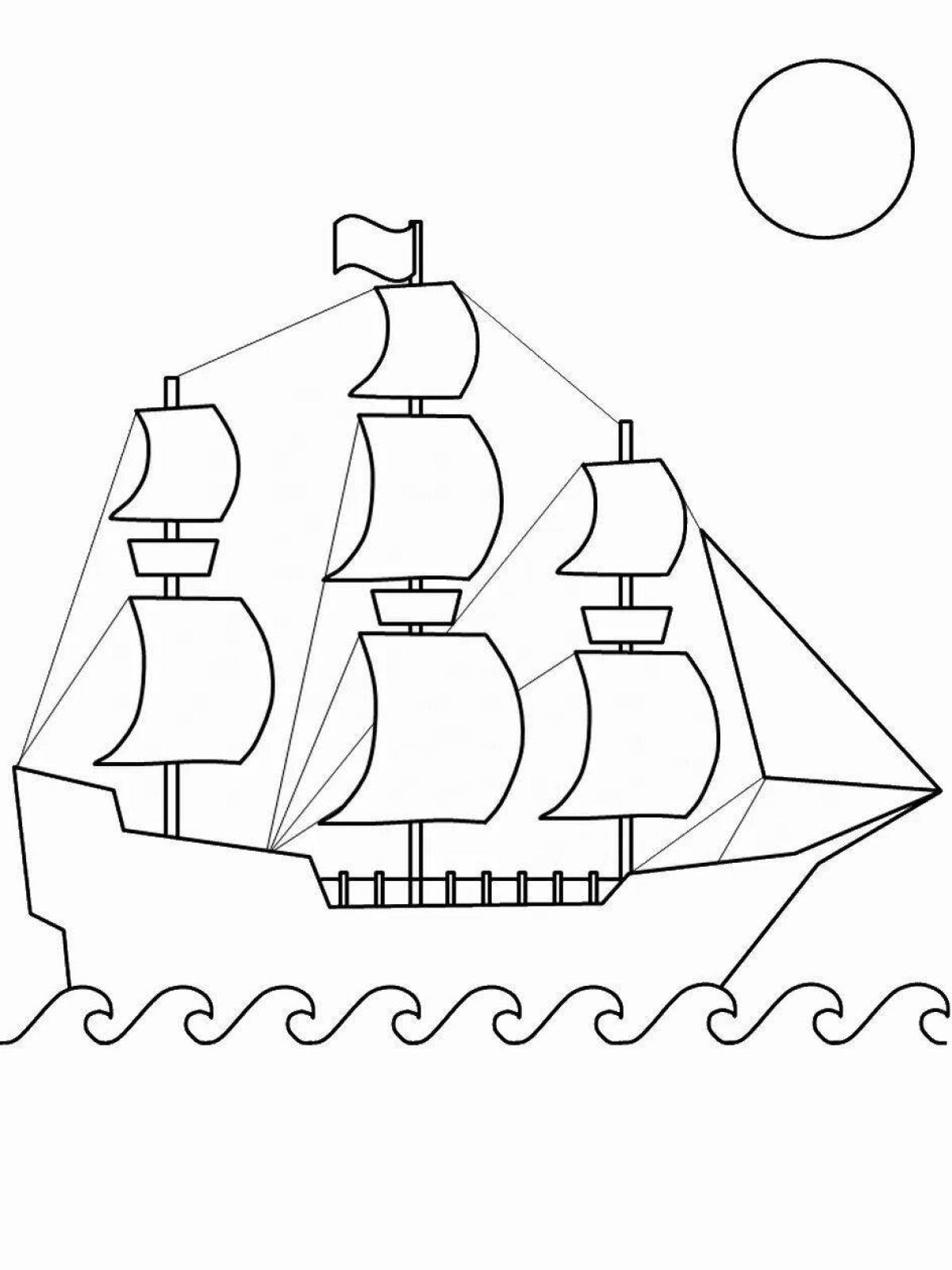 Большая раскраска корабль с парусами