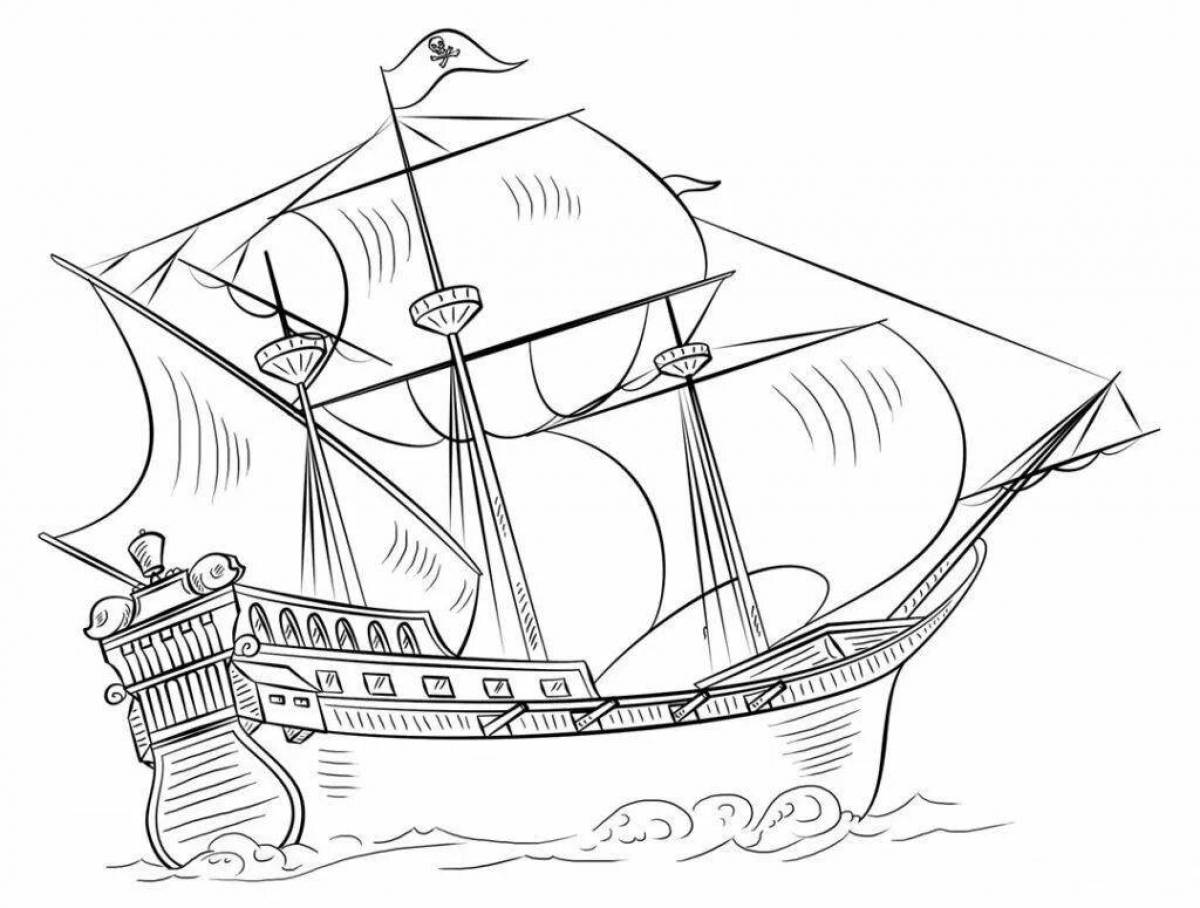 Impressive coloring ship with sails