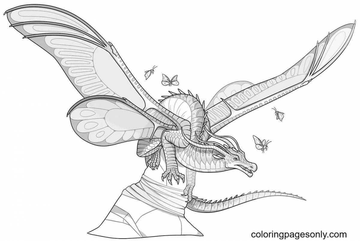 Большая раскраска дракон с крыльями