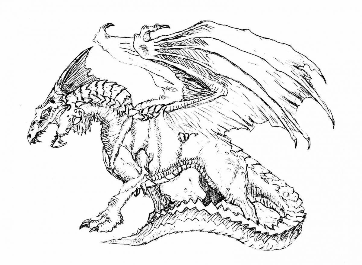 Элегантная раскраска дракон с крыльями
